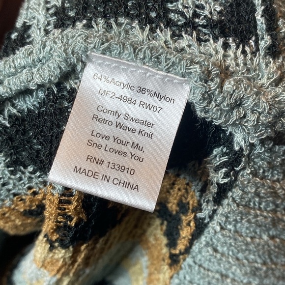 Show Me Your Mumu Sweater Women’s Large Blue Tan Retro Wave Soft Pullover Tunic - Picture 6 of 11